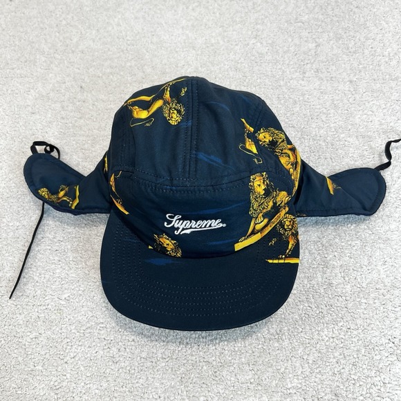 Supreme Other - Supreme Lions Trail Hat S/M Navy Gold Earflap Camp Cap Box Logo FW13H65 NWT⁠